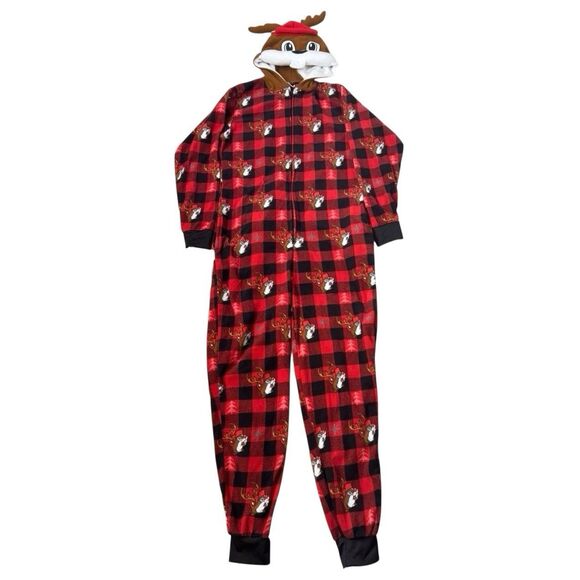 Buc-ee's Other - Buc-ees Christmas One Piece Pajamas Size S/M Beaver Reindeer Plaid Hooded Zip Up